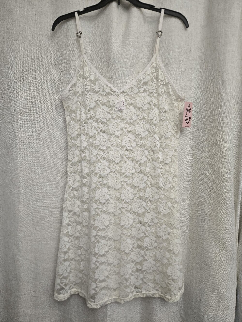Vintage 2000s Torrid White Lace Chemise 1X NWT Rhinestone Heart Y2K